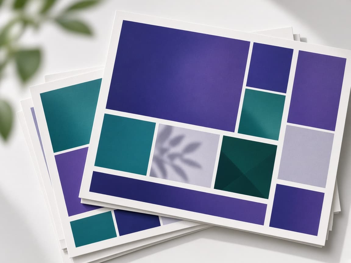 Printed website layout cards stacked on a desk